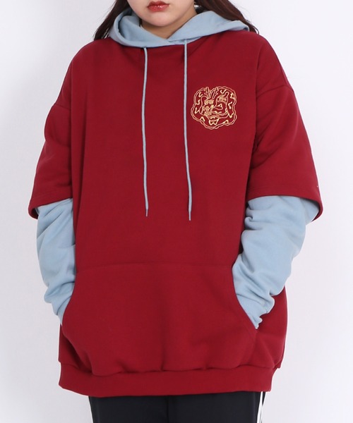 PUNYUS(プニュズ)の「配色フェイクレイヤードパーカー(パーカー・レディース・スミクロ/ワインレッド/杢グレー/ブルー・3/4)」の13枚目の写真