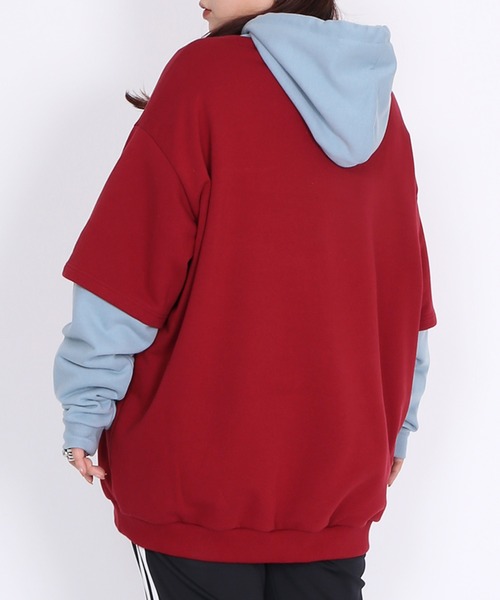 PUNYUS(プニュズ)の「配色フェイクレイヤードパーカー(パーカー・レディース・スミクロ/ワインレッド/杢グレー/ブルー・3/4)」の14枚目の写真