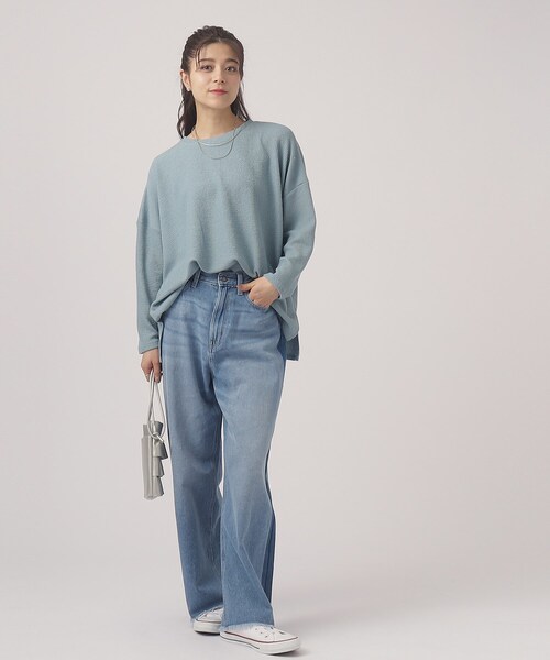 SHOO・LA・RUE（シューラルー）の「◆【体型カバー/洗える】大人のラフコーデに ゆるスリット リブトップス（Tシャツ/カットソー・レディース・ホワイト/チャコールグレー/ブルー/ピンク系・00）」の11枚目の写真