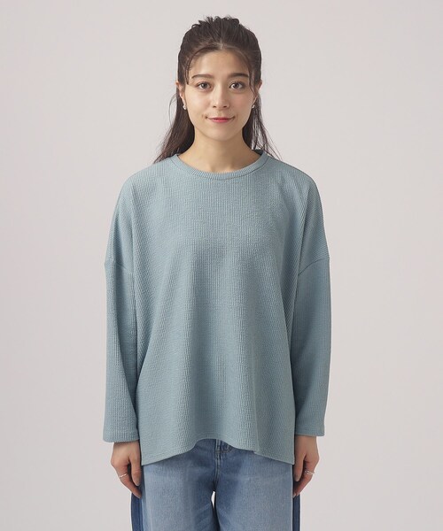 SHOO・LA・RUE（シューラルー）の「◆【体型カバー/洗える】大人のラフコーデに ゆるスリット リブトップス（Tシャツ/カットソー・レディース・ホワイト/チャコールグレー/ブルー/ピンク系・00）」の21枚目の写真