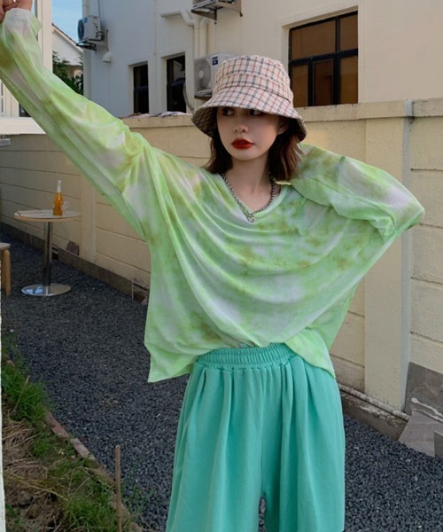 Mayree(メイリー)の「【Mayree】タイダイ柄シアーシースルートップス(Tシャツ/カットソー・レディース・ピンク/ブルー/グレー/グリーン・FREE)」の18枚目の写真