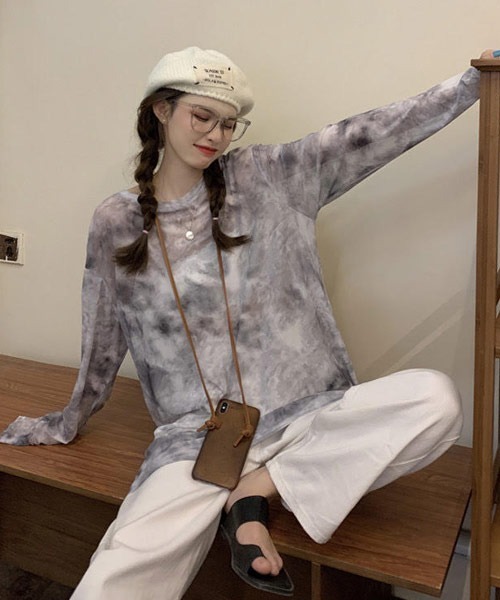 Mayree(メイリー)の「【Mayree】タイダイ柄シアーシースルートップス(Tシャツ/カットソー・レディース・ピンク/ブルー/グレー/グリーン・FREE)」の21枚目の写真
