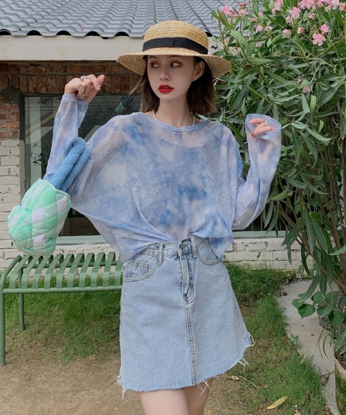 Mayree(メイリー)の「【Mayree】タイダイ柄シアーシースルートップス(Tシャツ/カットソー・レディース・ピンク/ブルー/グレー/グリーン・FREE)」の20枚目の写真