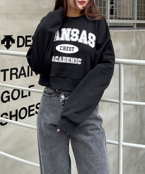 INGNI（イング）の「カレッジロゴショートトップス（スウェット・レディース・ブラック/オートミール/ライトブルー/オフホワイト・M）」の9枚目の写真