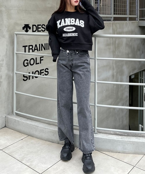 INGNI（イング）の「カレッジロゴショートトップス（スウェット・レディース・ブラック/オートミール/ライトブルー/オフホワイト・M）」の11枚目の写真