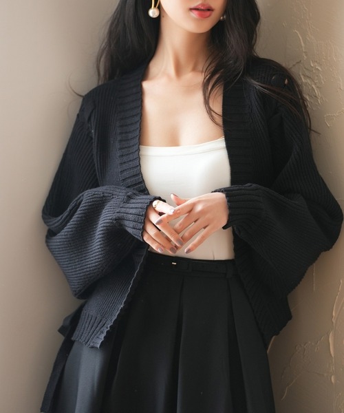 編み込みリボン】ドルマンスリーブニットカーディガン（カーディガン