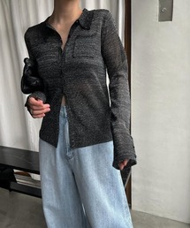 sheer lame deep slit shirt knit