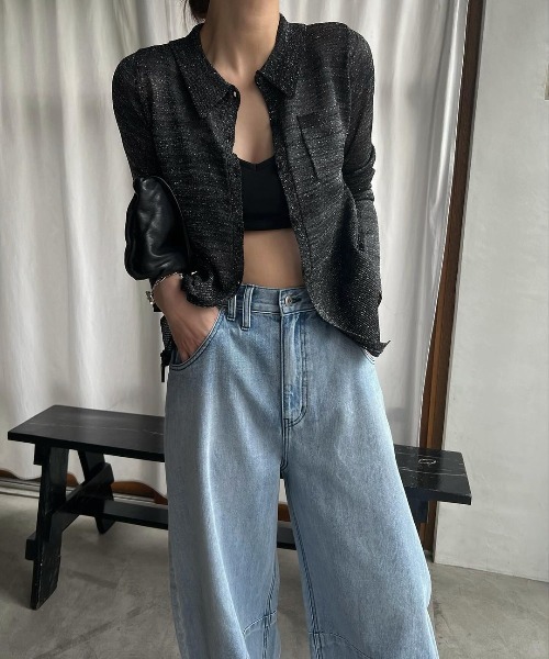 WILLFULLY(ウィルフリー)の「sheer lame deep slit shirt knit(ニット/セーター・レディース・ブラック/タン/ライトブルーグレー・FREE)」の12枚目の写真