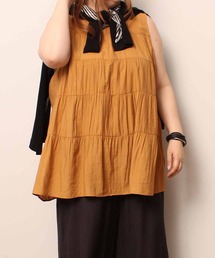 【L~5L 大きいサイズ】ノースリーブ ティアード チュニック丈 ブラウス