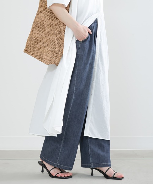 n'OrLABEL（ノアールレーベル）の「【機能素材】『【接触冷感・UVカット・遮熱効果・抗菌防臭】ひんやりワイドストレートデニムパンツ』（デニムパンツ・レディース・ネイビー/ブルー/インディゴブルー・1/2）」の4枚目の写真