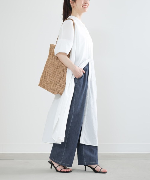 n'OrLABEL（ノアールレーベル）の「【機能素材】『【接触冷感・UVカット・遮熱効果・抗菌防臭】ひんやりワイドストレートデニムパンツ』（デニムパンツ・レディース・ネイビー/ブルー/インディゴブルー・1/2）」の5枚目の写真