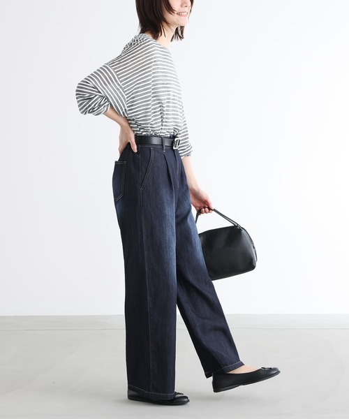 n'OrLABEL（ノアールレーベル）の「【機能素材】『【接触冷感・UVカット・遮熱効果・抗菌防臭】ひんやりワイドストレートデニムパンツ』（デニムパンツ・レディース・ネイビー/ブルー/インディゴブルー・1/2）」の12枚目の写真