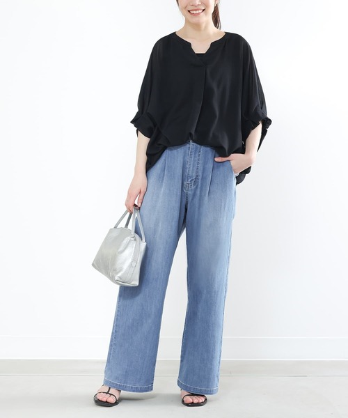 n'OrLABEL（ノアールレーベル）の「【機能素材】『【接触冷感・UVカット・遮熱効果・抗菌防臭】ひんやりワイドストレートデニムパンツ』（デニムパンツ・レディース・ネイビー/ブルー/インディゴブルー・1/2）」の15枚目の写真