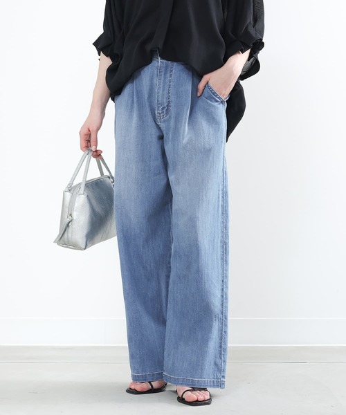 n'OrLABEL（ノアールレーベル）の「【機能素材】『【接触冷感・UVカット・遮熱効果・抗菌防臭】ひんやりワイドストレートデニムパンツ』（デニムパンツ・レディース・ネイビー/ブルー/インディゴブルー・1/2）」の16枚目の写真