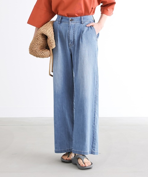 n'OrLABEL（ノアールレーベル）の「【機能素材】『【接触冷感・UVカット・遮熱効果・抗菌防臭】ひんやりワイドストレートデニムパンツ』（デニムパンツ・レディース・ネイビー/ブルー/インディゴブルー・1/2）」の17枚目の写真