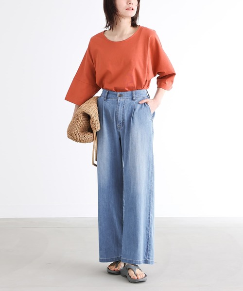 n'OrLABEL（ノアールレーベル）の「【機能素材】『【接触冷感・UVカット・遮熱効果・抗菌防臭】ひんやりワイドストレートデニムパンツ』（デニムパンツ・レディース・ネイビー/ブルー/インディゴブルー・1/2）」の18枚目の写真
