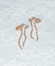 GOLDY | ドット チェーン リボン ピアス(ピアス（両耳用）)