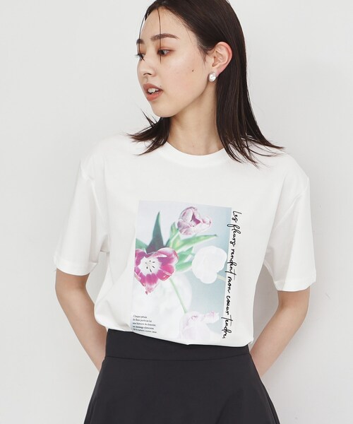 THE SHOP TK （ザ ショップ ティーケー ）の「◆【接触冷感/UV/毛玉になりにくい/洗濯機OK】ロゴ&プリントアソートT/ヒルナンデスで紹介（Tシャツ/カットソー・レディース・チャコールグレー/ホワイト系6/ホワイト系3/ベビーピンク/ベージュ/オフホワイト・12/13）」の4枚目の写真