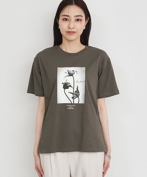 THE SHOP TK （ザ ショップ ティーケー ）の「◆【接触冷感/UV/毛玉になりにくい/洗濯機OK】ロゴ&プリントアソートT/ヒルナンデスで紹介（Tシャツ/カットソー・レディース・チャコールグレー/ホワイト系6/ホワイト系3/ベビーピンク/ベージュ/オフホワイト・12/13）」の12枚目の写真