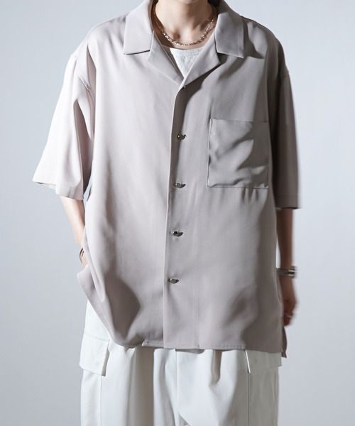 Confirm（コンファーム）の「25SS ビッグシルエット メタルボタン ドレープとろみ オープンカラー半袖シャツ ユニセックス【Confirm】（シャツ/ブラウス・メンズ・ブラック/グレー/チャコールグレー/ホワイト/ベージュ/ミント・M/L）」の7枚目の写真