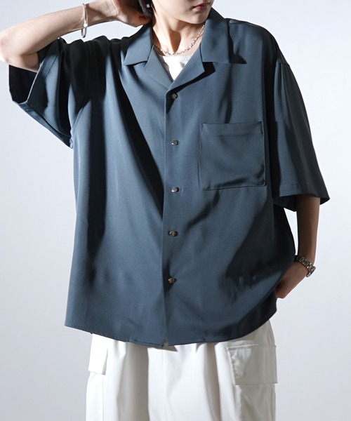 Confirm（コンファーム）の「25SS ビッグシルエット メタルボタン ドレープとろみ オープンカラー半袖シャツ ユニセックス【Confirm】（シャツ/ブラウス・メンズ・ブラック/グレー/チャコールグレー/ホワイト/ベージュ/ミント・M/L）」の12枚目の写真
