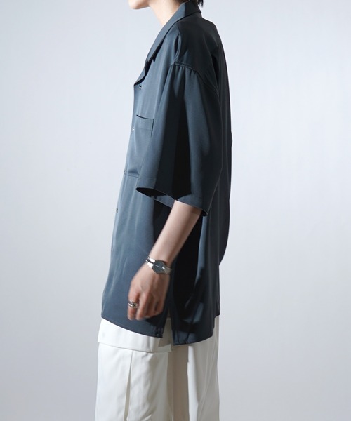 Confirm（コンファーム）の「25SS ビッグシルエット メタルボタン ドレープとろみ オープンカラー半袖シャツ ユニセックス【Confirm】（シャツ/ブラウス・メンズ・ブラック/グレー/チャコールグレー/ホワイト/ベージュ/ミント・M/L）」の14枚目の写真