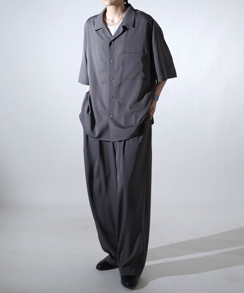 Confirm（コンファーム）の「25SS ビッグシルエット メタルボタン ドレープとろみ オープンカラー半袖シャツ ユニセックス【Confirm】（シャツ/ブラウス・メンズ・ブラック/グレー/チャコールグレー/ホワイト/ベージュ/ミント・M/L）」の16枚目の写真