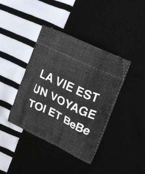 BeBe（ベベ）の「無地×ボーダー切り替えダンガリーポケット半袖Tシャツ(80~160cm)（Tシャツ/カットソー・キッズ・ブルー系その他2/ブラック系その他・140cm/130cm/150cm/100cm/110cm/120cm/90cm/80ｃｍ）」の9枚目の写真