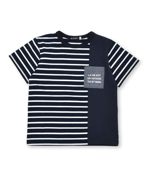 BeBe（ベベ）の「無地×ボーダー切り替えダンガリーポケット半袖Tシャツ(80~160cm)（Tシャツ/カットソー・キッズ・ブルー系その他2/ブラック系その他・140cm/130cm/150cm/100cm/110cm/120cm/90cm/80ｃｍ）」の13枚目の写真