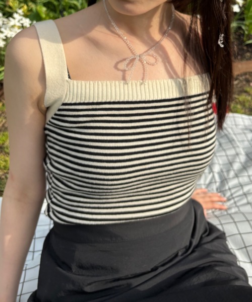 Birthday room(バースデイルーム)の「ボーダーショート丈タンクトップ(タンクトップ・レディース・レッド/ブルー/グリーン/アイボリー・FREE)」の6枚目の写真