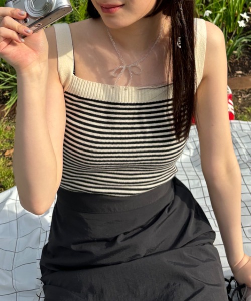 Birthday room(バースデイルーム)の「ボーダーショート丈タンクトップ(タンクトップ・レディース・レッド/ブルー/グリーン/アイボリー・FREE)」の7枚目の写真