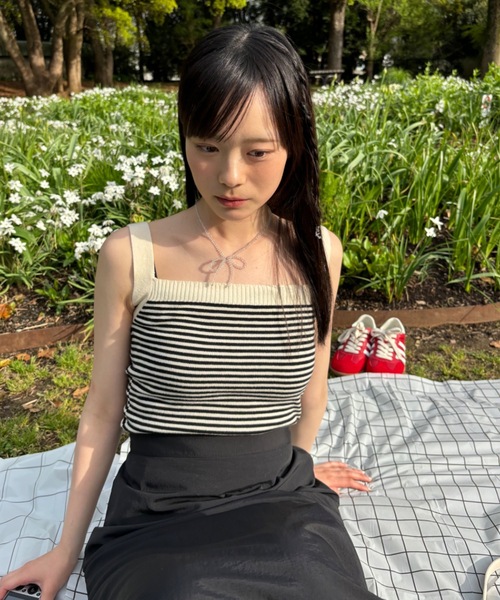 Birthday room(バースデイルーム)の「ボーダーショート丈タンクトップ(タンクトップ・レディース・レッド/ブルー/グリーン/アイボリー・FREE)」の9枚目の写真