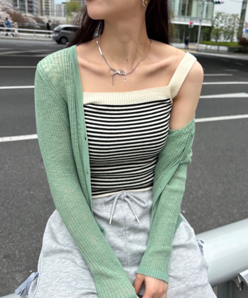 Birthday room(バースデイルーム)の「ボーダーショート丈タンクトップ(タンクトップ・レディース・レッド/ブルー/グリーン/アイボリー・FREE)」の12枚目の写真