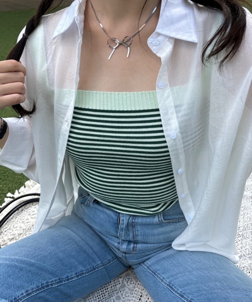 Birthday room(バースデイルーム)の「ボーダーショート丈タンクトップ(タンクトップ・レディース・レッド/ブルー/グリーン/アイボリー・FREE)」の17枚目の写真