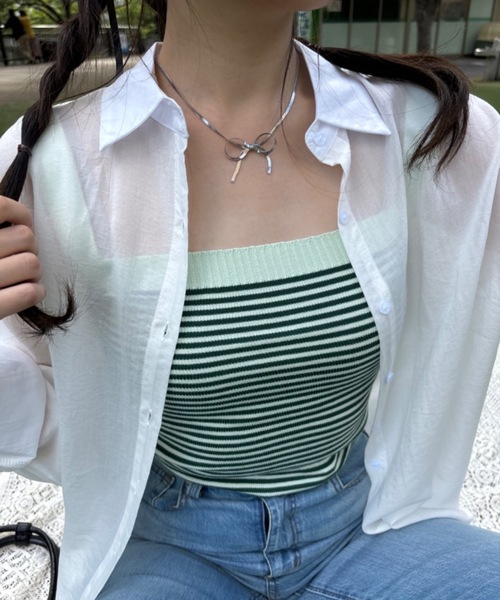 Birthday room(バースデイルーム)の「ボーダーショート丈タンクトップ(タンクトップ・レディース・レッド/ブルー/グリーン/アイボリー・FREE)」の21枚目の写真