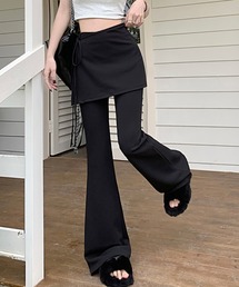 ハイウエスト ラップスカート付き フレアパンツ
