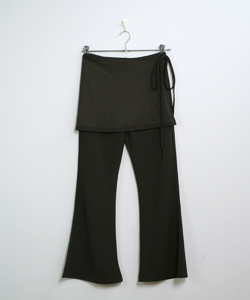 黒 スカート付きフレアパンツ　Lサイズ ハイバーストレッチ】【XS~Lサイズ展開】ハイウエスト ブラック