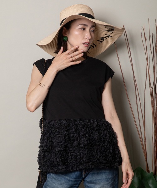 MHBG TOKYO(エムエイチビージートーキョー)の「裾チュール フリルデザインTEE(Tシャツ/カットソー・レディース・ブラック/アイボリー・FREE)」の12枚目の写真