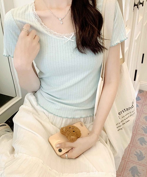 frunco(フランコ)の「【ZOZO限定】レース付きリブトップス(Tシャツ/カットソー・レディース・グリーン/ホワイト/ベージュ・MEDIUM)」の16枚目の写真