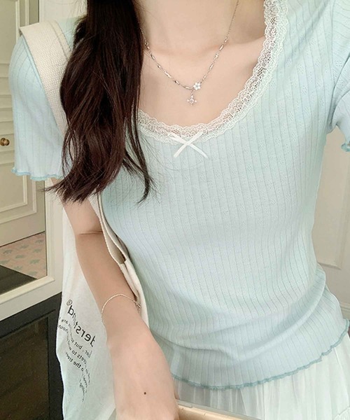 frunco(フランコ)の「【ZOZO限定】レース付きリブトップス(Tシャツ/カットソー・レディース・グリーン/ホワイト/ベージュ・MEDIUM)」の17枚目の写真