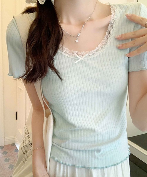 frunco(フランコ)の「【ZOZO限定】レース付きリブトップス(Tシャツ/カットソー・レディース・グリーン/ホワイト/ベージュ・MEDIUM)」の18枚目の写真