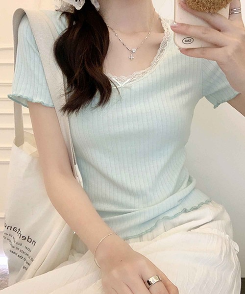 frunco(フランコ)の「【ZOZO限定】レース付きリブトップス(Tシャツ/カットソー・レディース・グリーン/ホワイト/ベージュ・MEDIUM)」の19枚目の写真