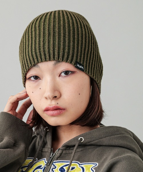 X-girl（エックスガール）の「BICOLOR BEANIE（ニットキャップ/ビーニー・レディース・オリーブ/ブラック・ONE SIZE）」の5枚目の写真