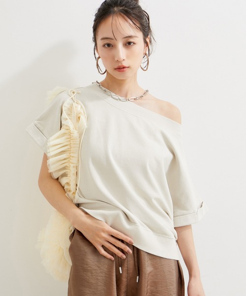 VIS(ビス)の「【洗える】ピグメント加工ワンショルプルオーバー(Tシャツ/カットソー・レディース・チャコールグレー/ベージュ系その他/ピンク系その他2・FREE)」の1枚目の写真