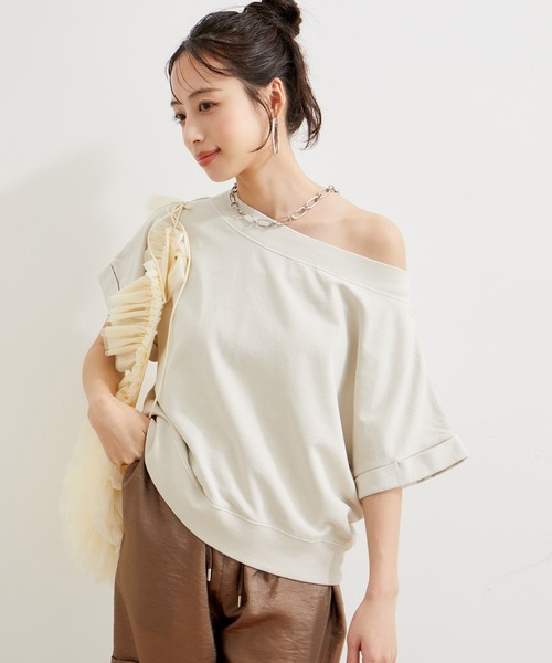 VIS(ビス)の「【洗える】ピグメント加工ワンショルプルオーバー(Tシャツ/カットソー・レディース・チャコールグレー/ベージュ系その他/ピンク系その他2・FREE)」の12枚目の写真