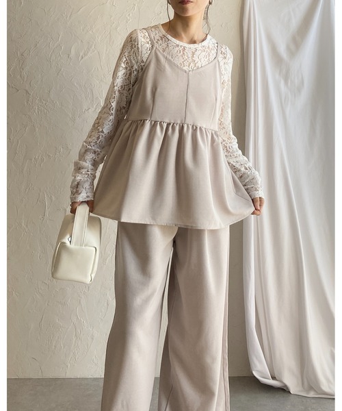 She's Closet(シーズクローゼット)の「ペプラムギャザーキャミソールビスチェ&ロングワイドパンツセットアップ(セットアップ・レディース・アイボリー/ブラック/モカ・FREE)」の13枚目の写真