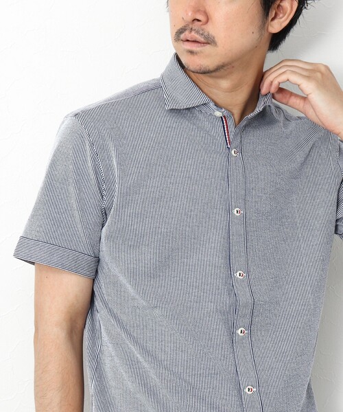 NOLLEY’S（ノーリーズ）の「《ビジカジ対応》サッカージャージ パラシュート半袖シャツ（シャツ/ブラウス・メンズ・ネイビー/ブルー系その他/ブルー・S/M/L/XL）」の3枚目の写真