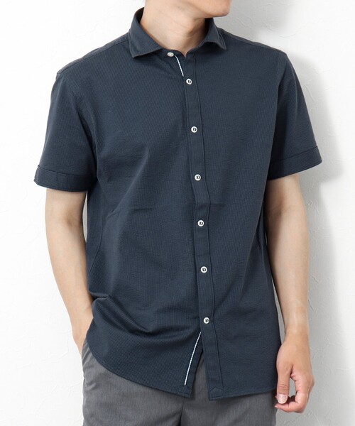 NOLLEY’S（ノーリーズ）の「《ビジカジ対応》サッカージャージ パラシュート半袖シャツ（シャツ/ブラウス・メンズ・ネイビー/ブルー系その他/ブルー・S/M/L/XL）」の2枚目の写真