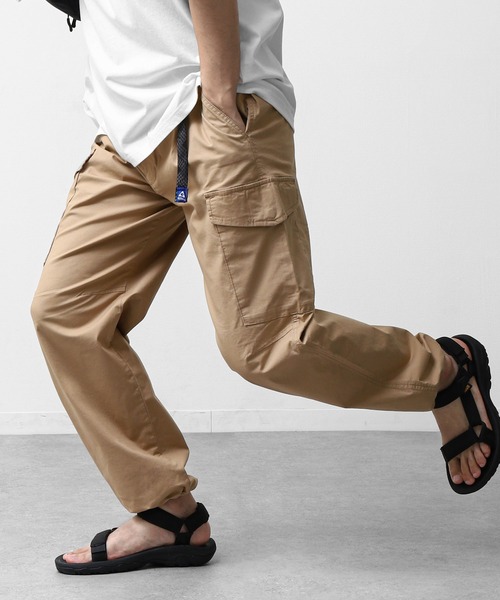 GERRY（ジェリー）の「【GERRY】 シャンブレー ・ ポプリン UVカット ストレッチ ワイド カーゴパンツ（カーゴパンツ・メンズ・ブルー/ブラック/オリーブ/サンドベージュ/サックスブルー・SMALL/MEDIUM/LARGE/X-LARGE）」の3枚目の写真