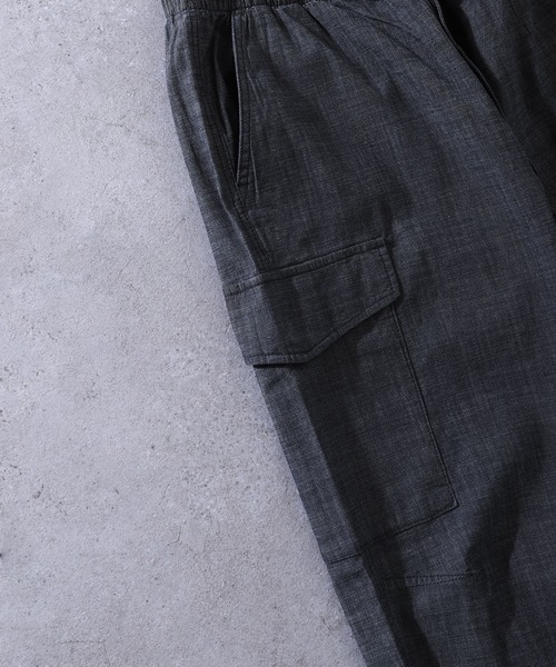 GERRY（ジェリー）の「【GERRY】 シャンブレー ・ ポプリン UVカット ストレッチ ワイド カーゴパンツ（カーゴパンツ・メンズ・ブルー/ブラック/オリーブ/サンドベージュ/サックスブルー・SMALL/MEDIUM/LARGE/X-LARGE）」の11枚目の写真